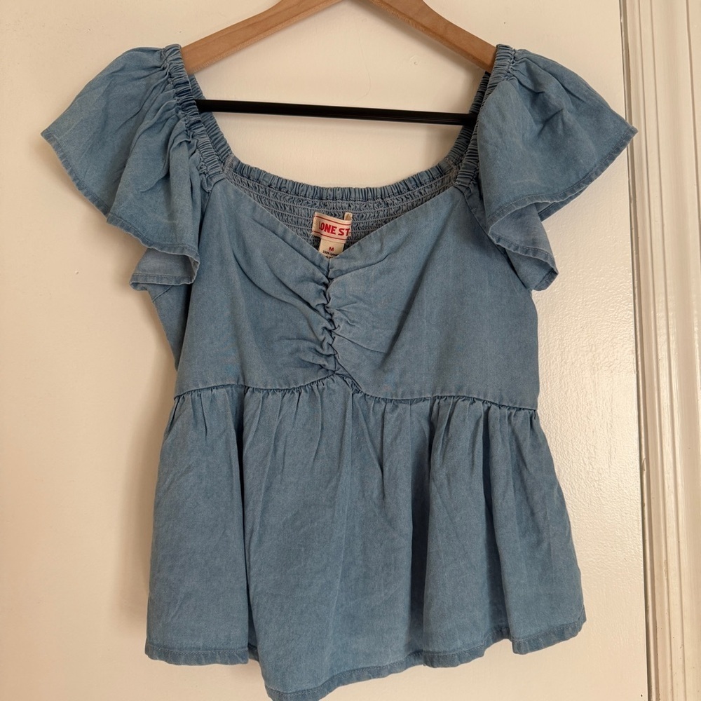 NWT Lone Star Blue Denim Flutter Babydoll top
Size M
